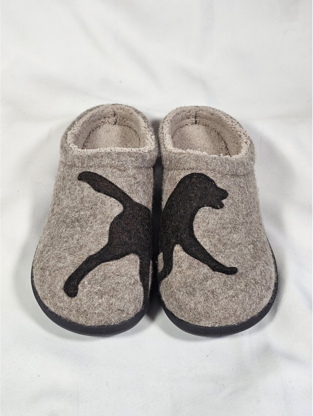 LL Bean Slippers Women 9 medium Gray Brown Dog Wool Felt Slip On Clog Daybreak